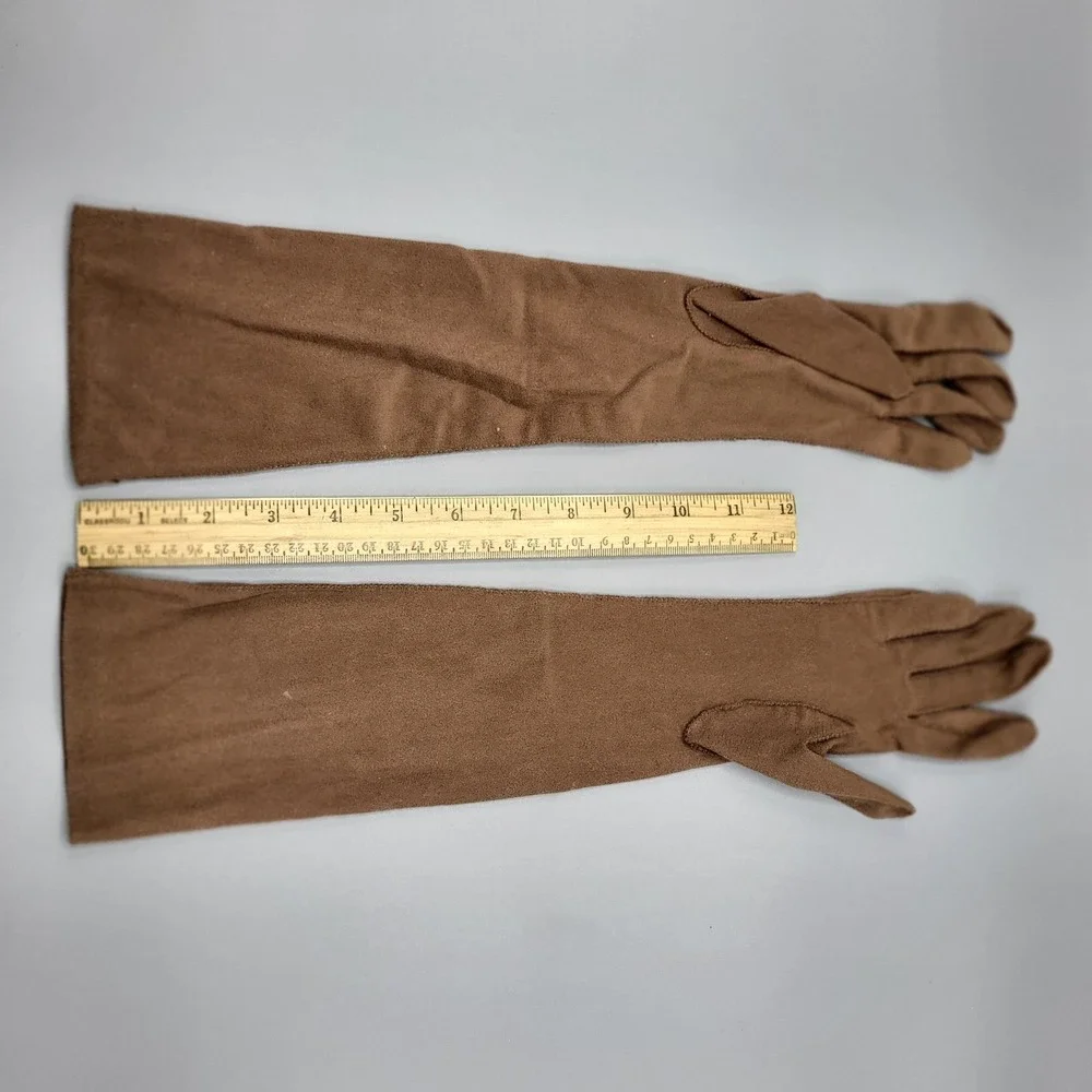Vintage Elbow Opera Length Formal Gloves Womens One Size Stretch Brown